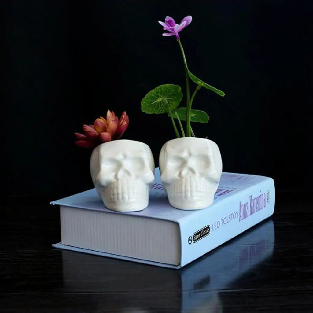 Small Ceramic Skull Head Planter | Unique Garden Decor