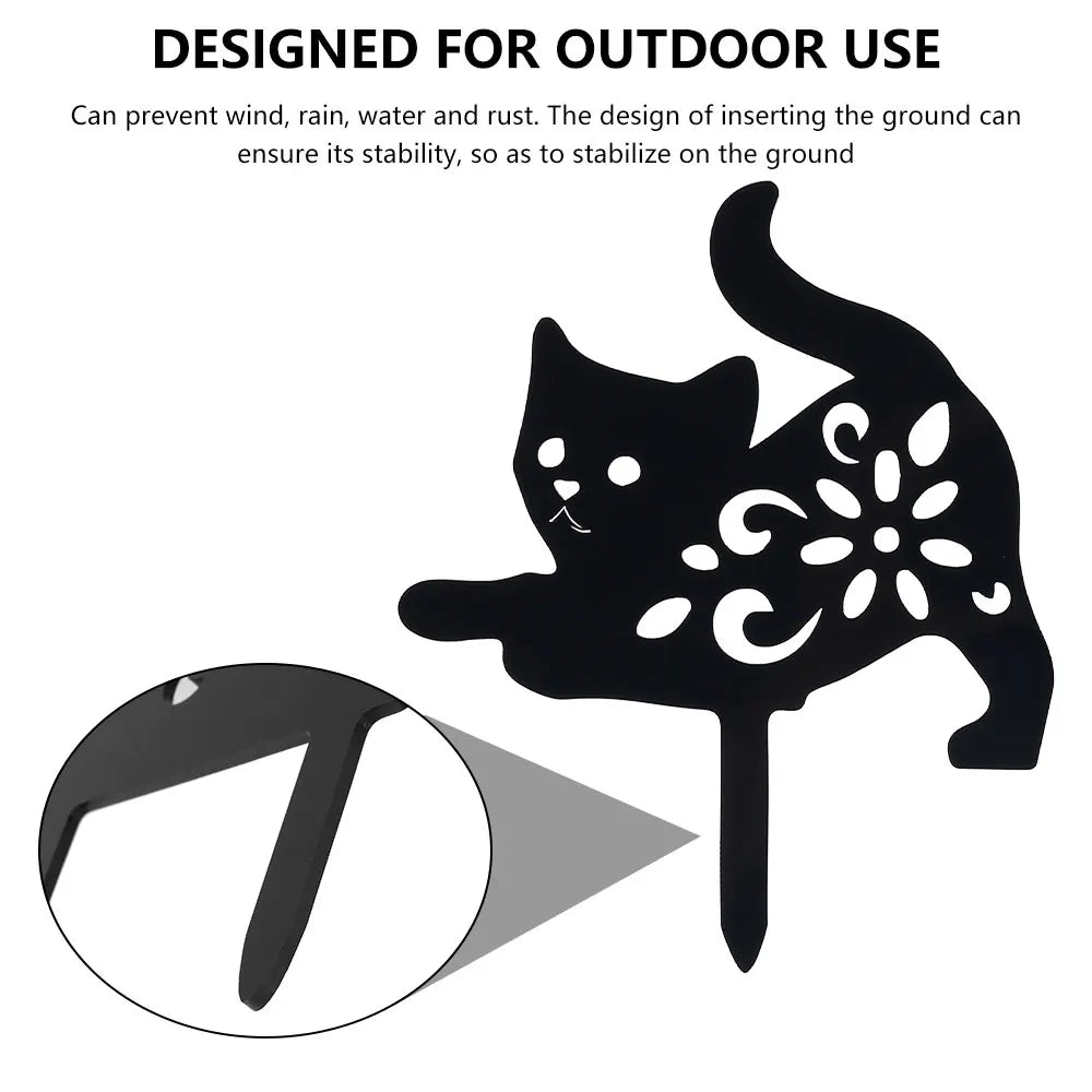 3PCS Black Cat Garden Silhouette Yard Stakes for Spooky Decor