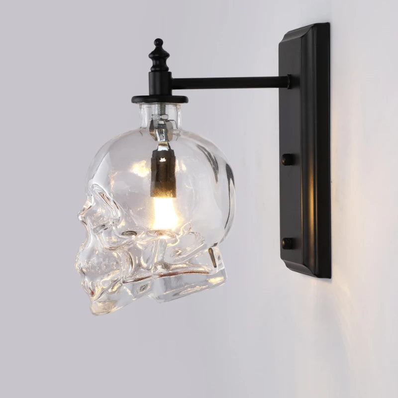 Skull Clear Glass Bottle Wall Light Fixture | Unique Home Lighting