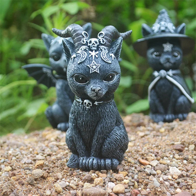 Witchy Cat Sculpture Lawn Figure