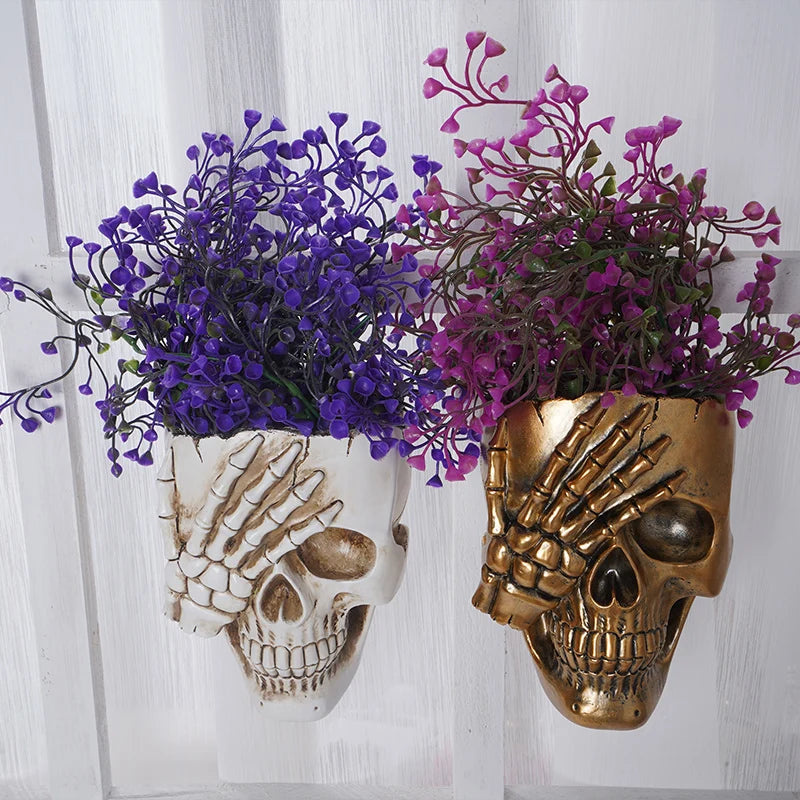 Skull Head Skeleton Hand Hear, See, Speak No Evil Flower Pots/Planter Container