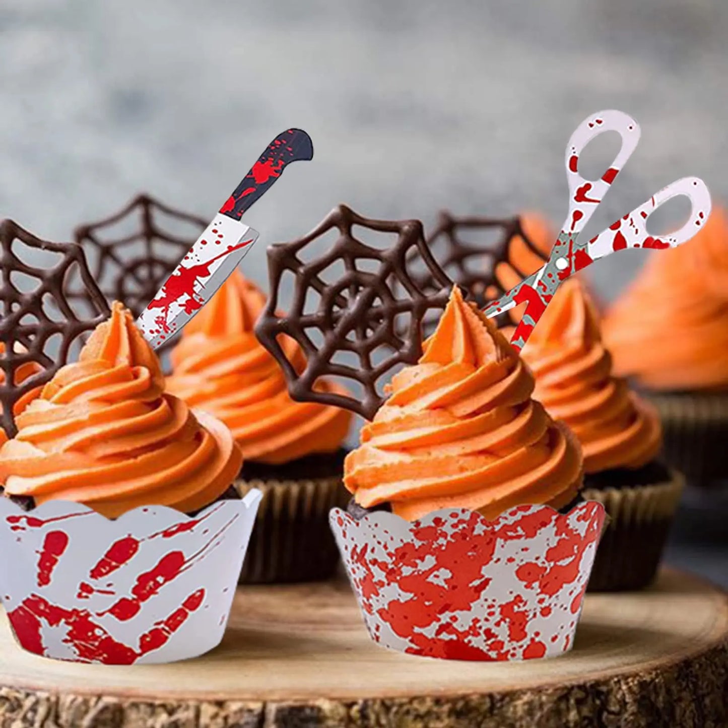 Horror Cake Decor: Cupcake Toppers & Wrappers for a Spooky Party