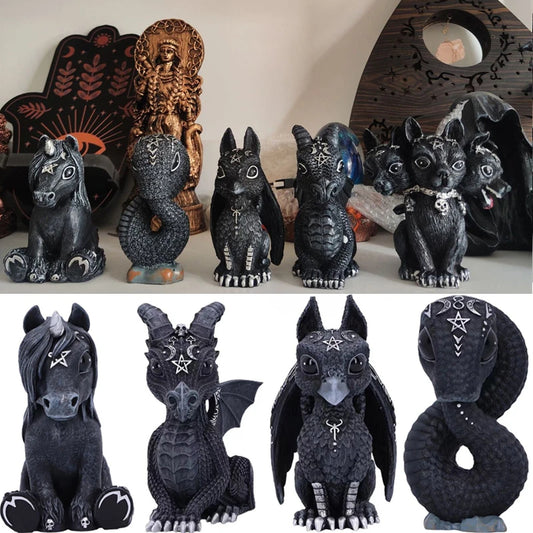 Goth Black Dragon Snake Griffin Unicorn Statue | Unique Home Decor