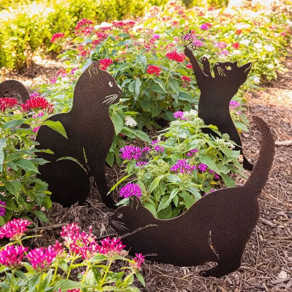 Iron Yard Art Black Cat Garden Statue