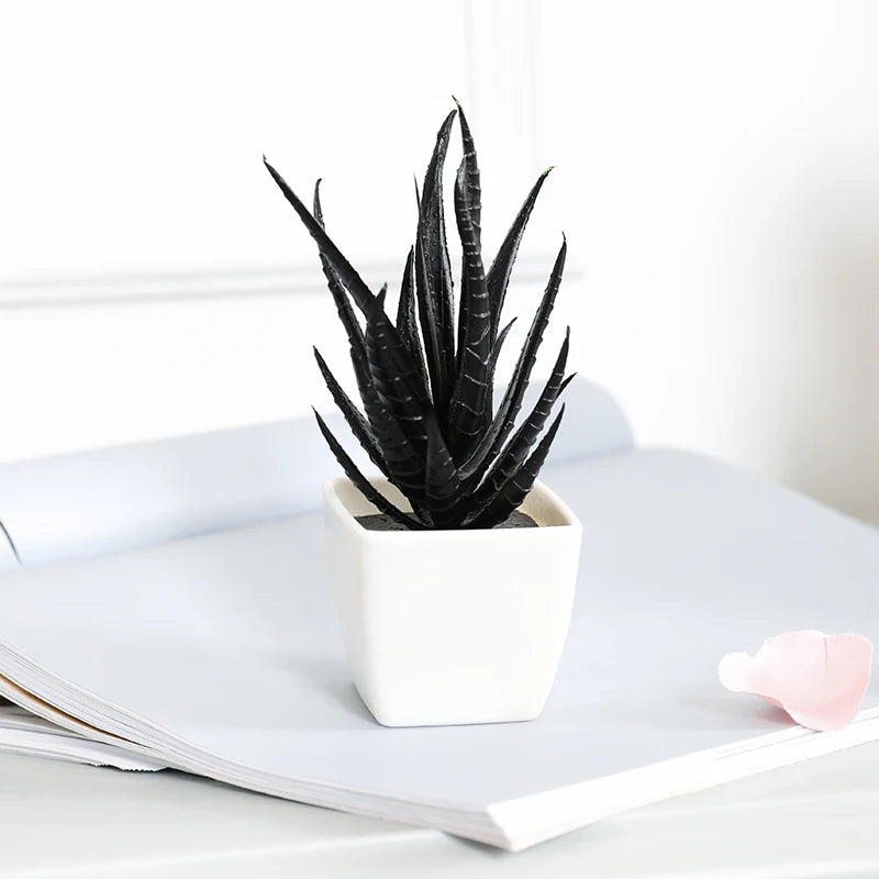 Elegant Black Artificial Succulent Small Potted Plants for Modern Decor