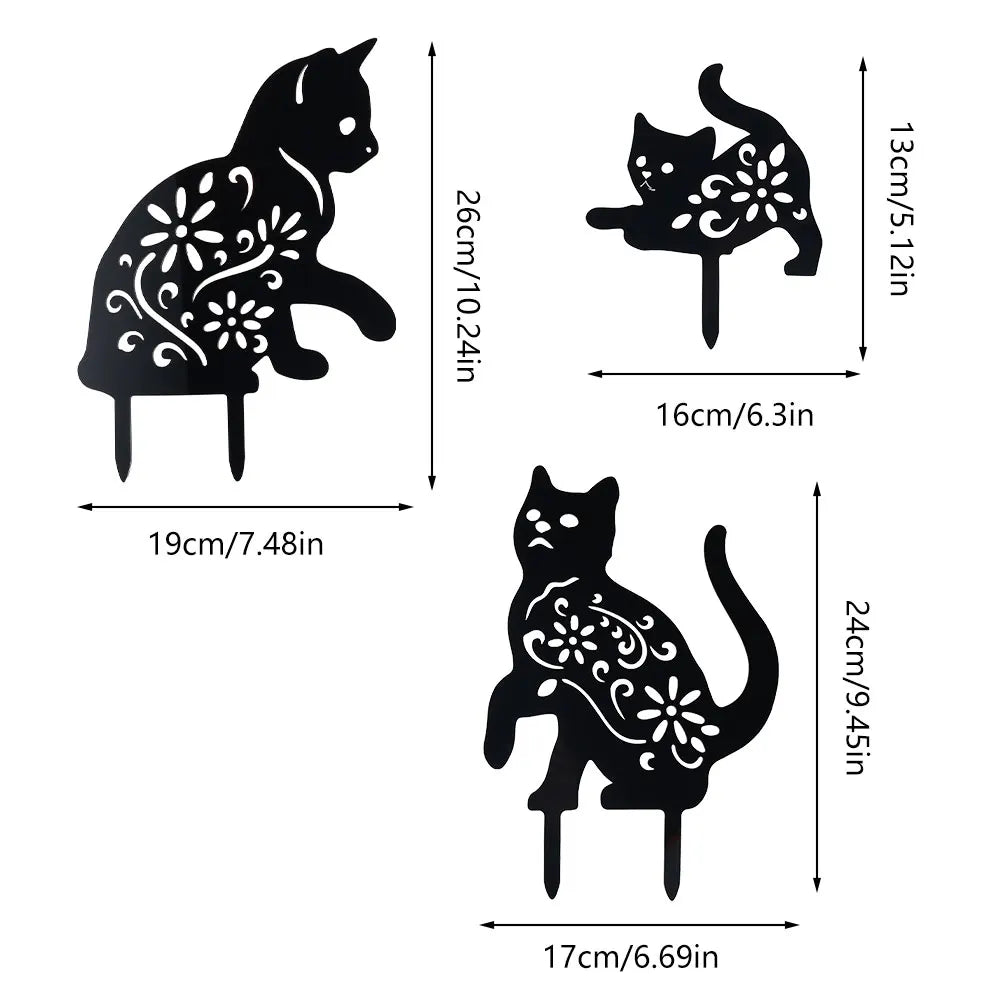 3PCS Black Cat Garden Silhouette Yard Stakes for Spooky Decor