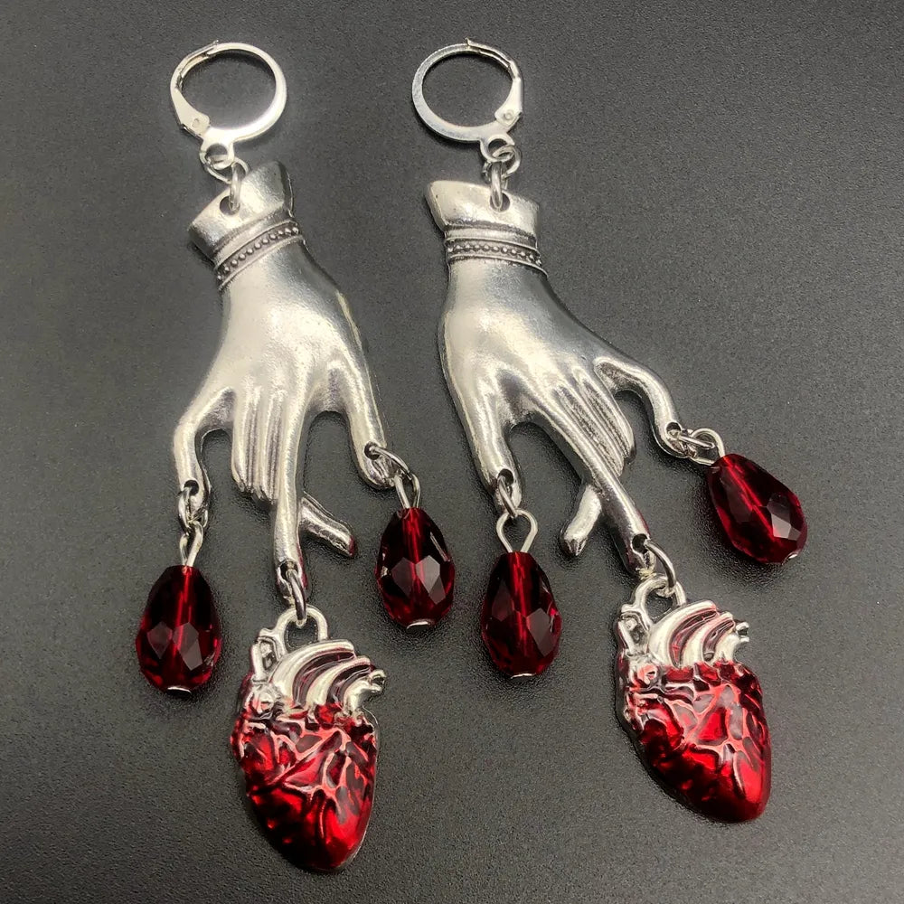 Bleeding Heart Earrings with Red Blood Drop | Unique & Dramatic 