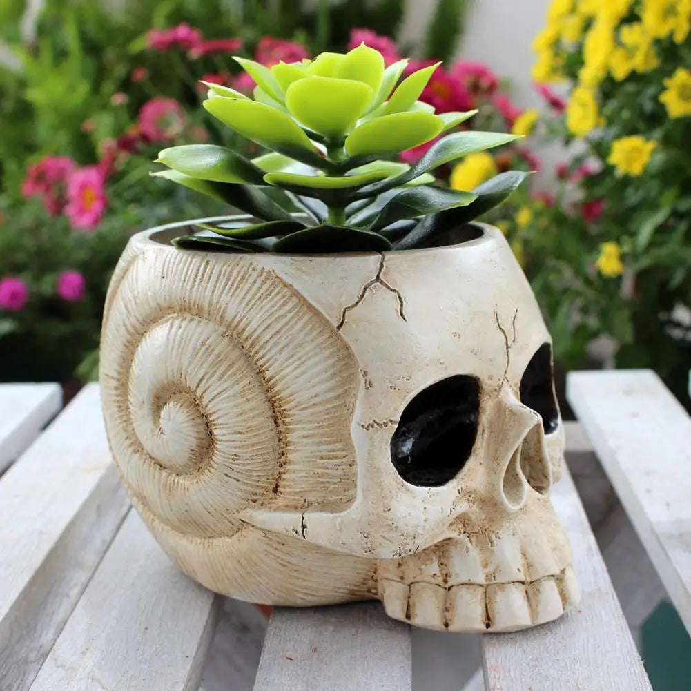 Halloween Decor Realistic Resin Skull Snail Flower Pot