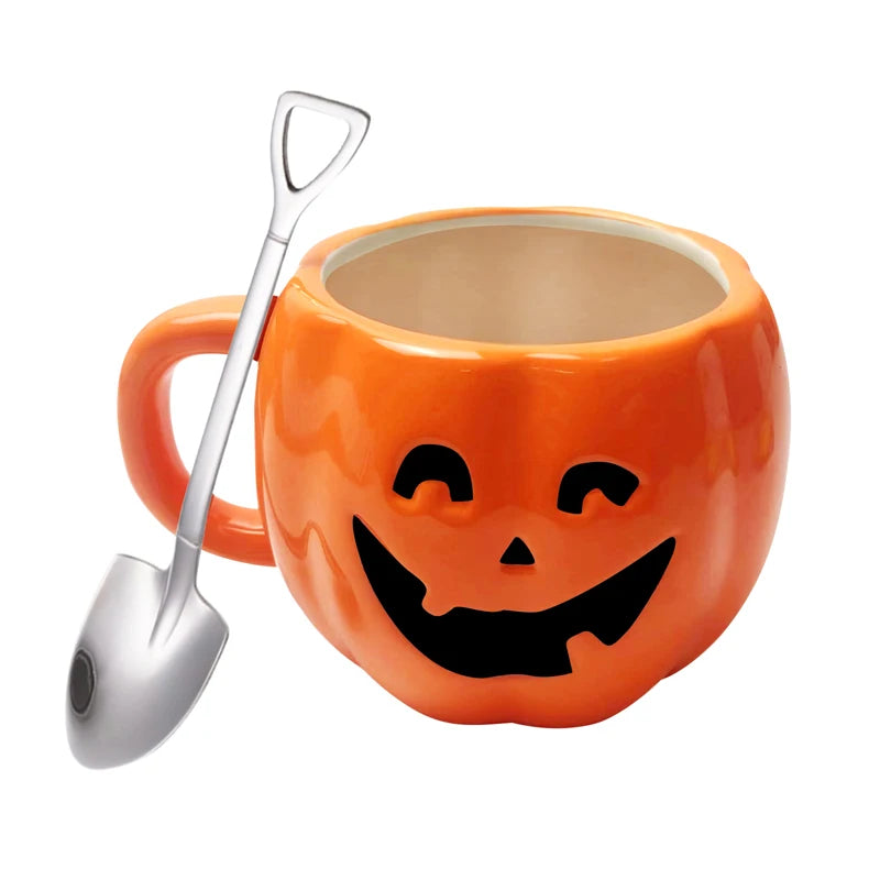 Pumpkin Ceramic Cup With Shovel Spoon 350ML