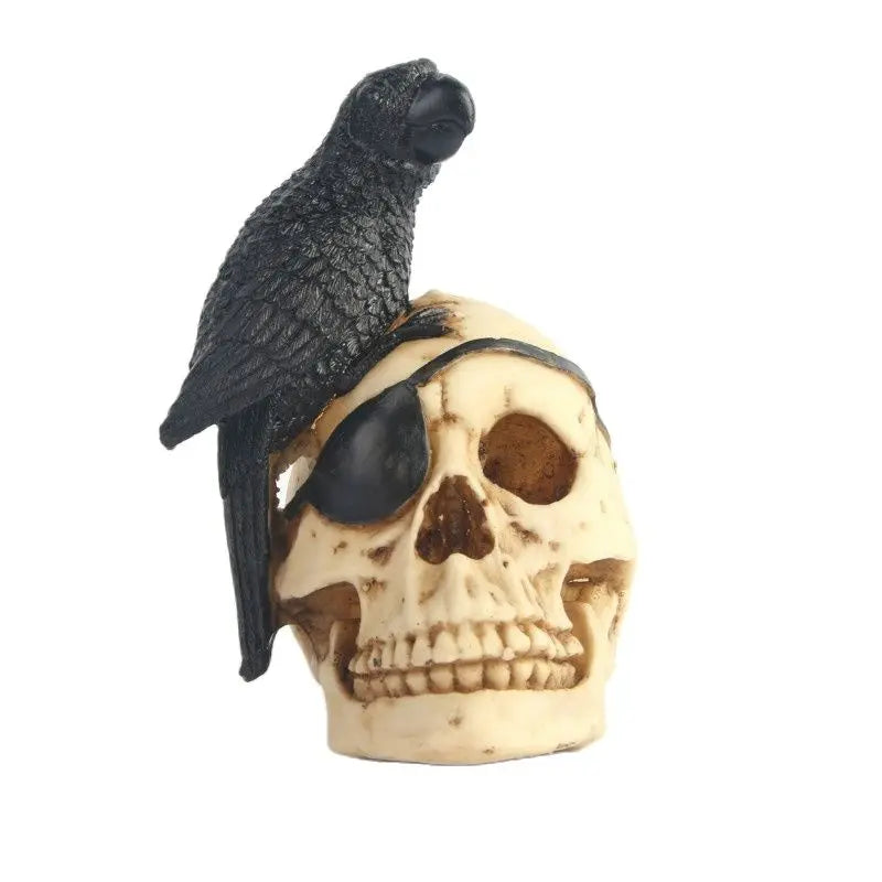 Black Parrot Pirate Skull Statue | Unique & Bold Home Decor