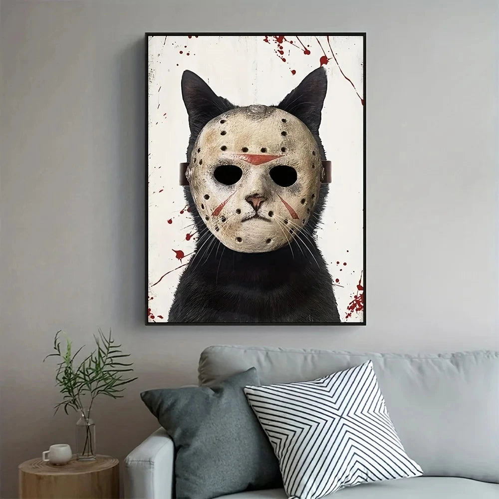 Friday the 13th Jason Cat Wall Art | Spooky & Unique Decor 