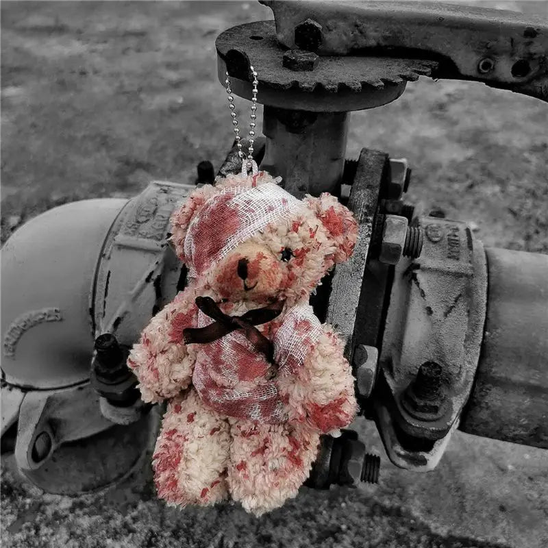 Bloody Plush Bear Keychain | Cute & Creepy Accessory 