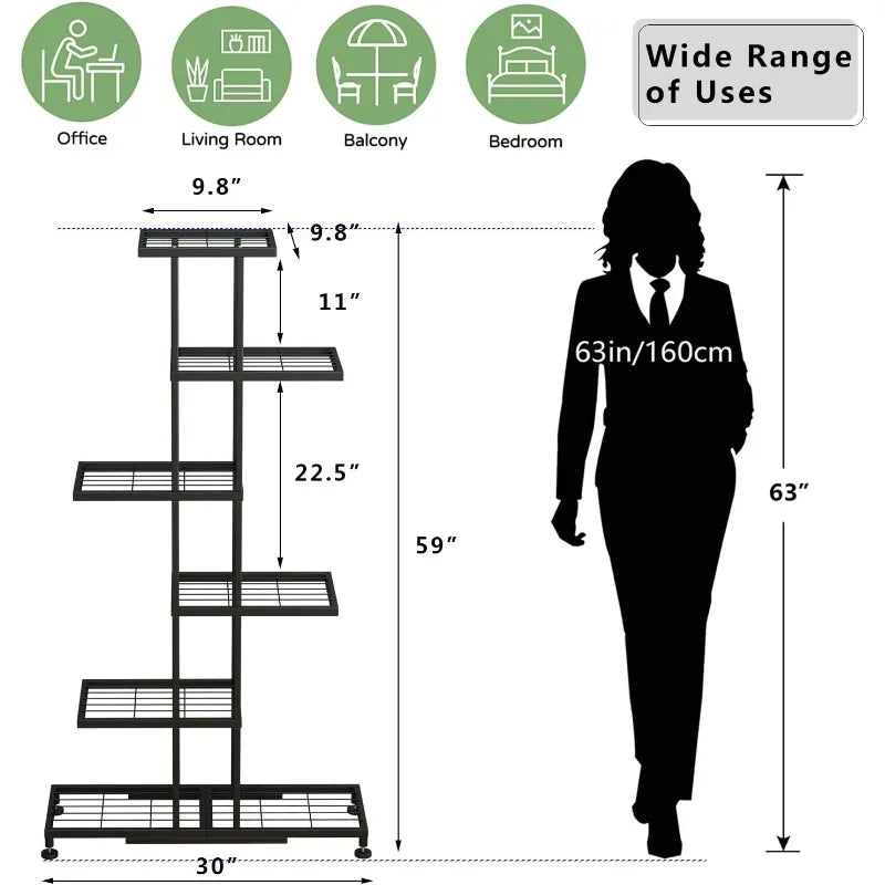 6-Tier Black Metal Plant Stand - Display Multiple Plants