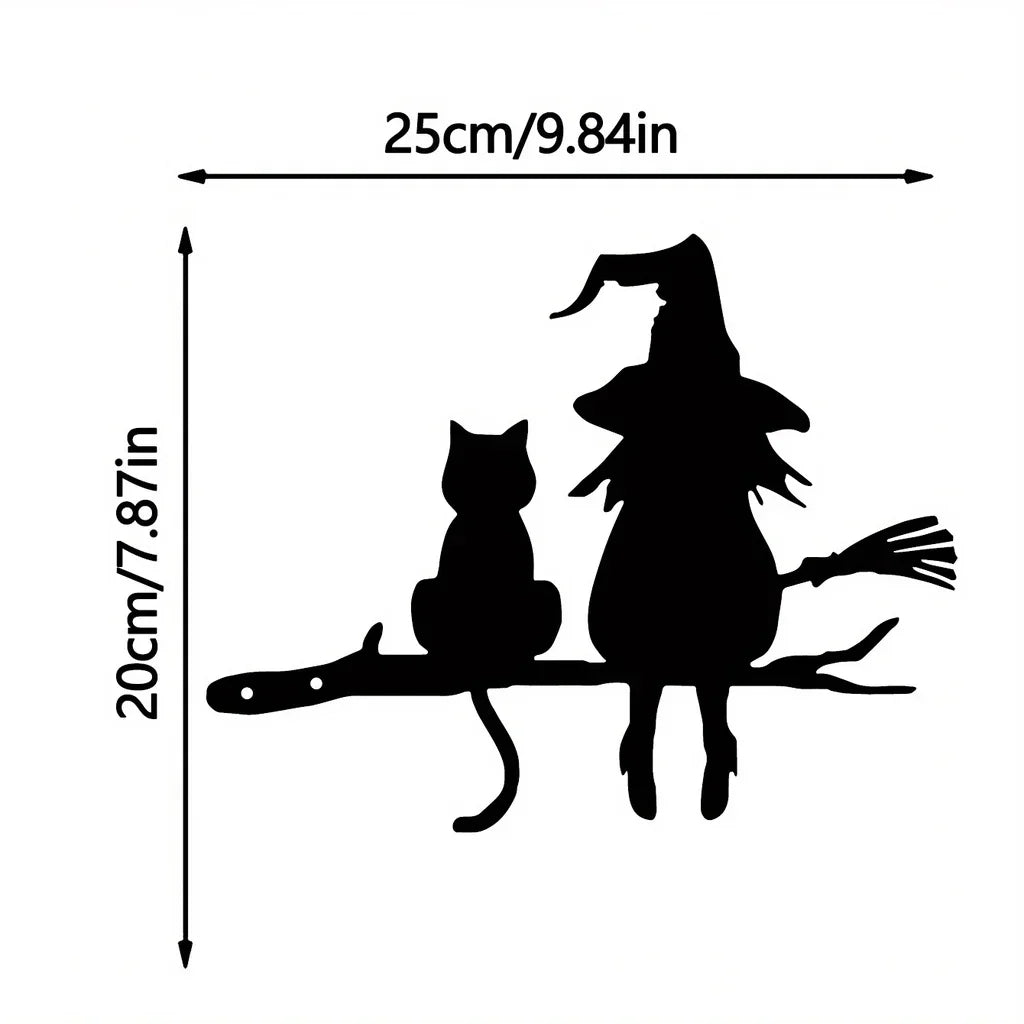 Iron Silhouette Cute Witch And Cat Garden Stake