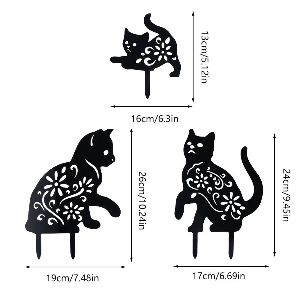 3PCS Black Cat Garden Silhouette Yard Stakes for Spooky Decor