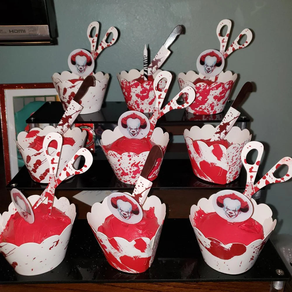 Horror Cake Decor: Cupcake Toppers & Wrappers for a Spooky Party