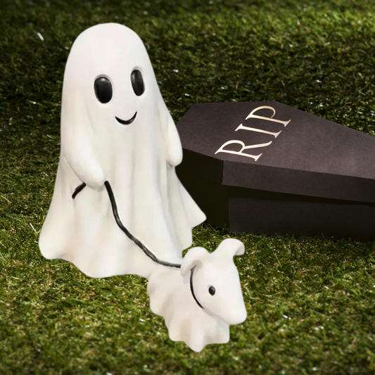 Ghost Walking Dog Statue Spooky Ghost Dog Halloween Figurine