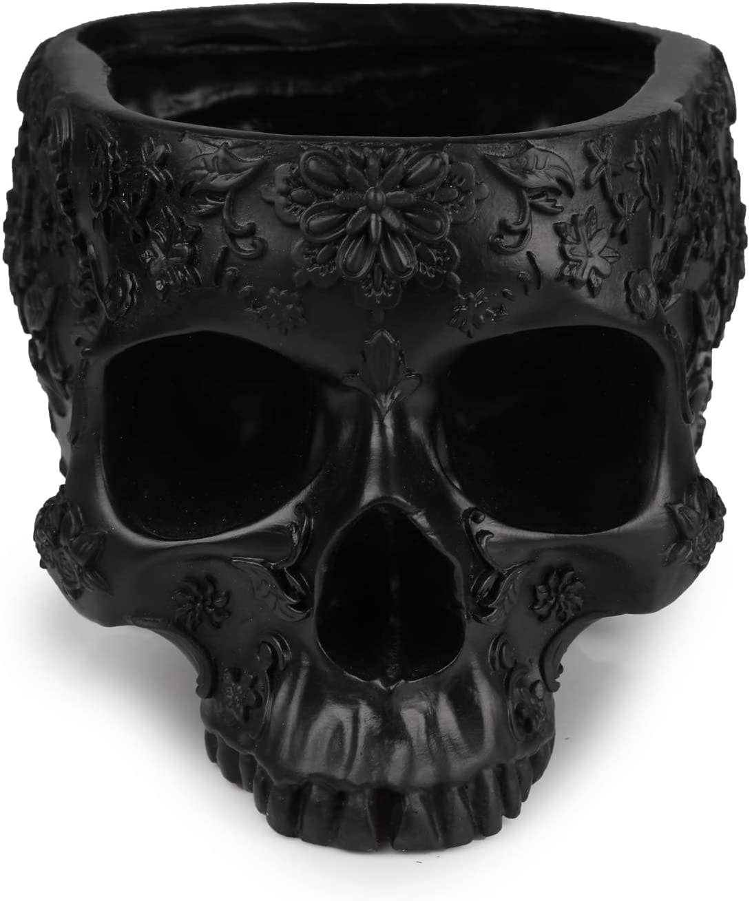 Floral Skull Planter Pot 6" H Polyresin Skull Planter Black